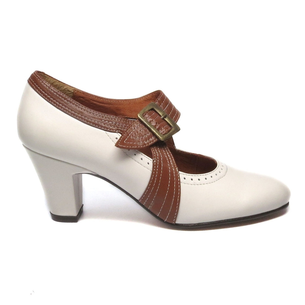 Re-mix Deluxe Vintage Classics Shoes, White And Brown Deco Heel Size 8